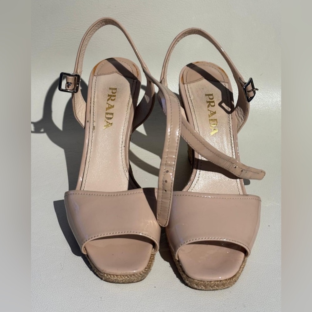 Prada Tan Espadrilles with Ankle Strap and Square Toe